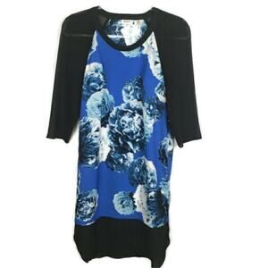 DKNYC Blue and black floral sheer dress.